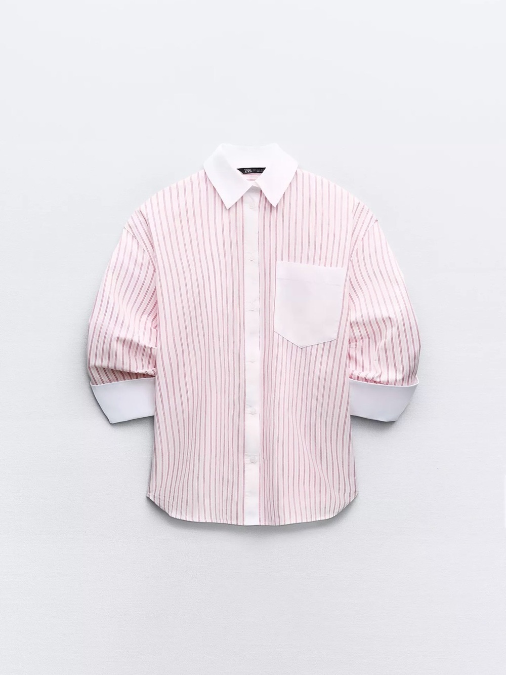 Zara Pink Stripe Button-Down Shirt with White Trim and short - MATCHING SET